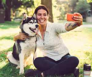 Dog and owner take a selfie for social media