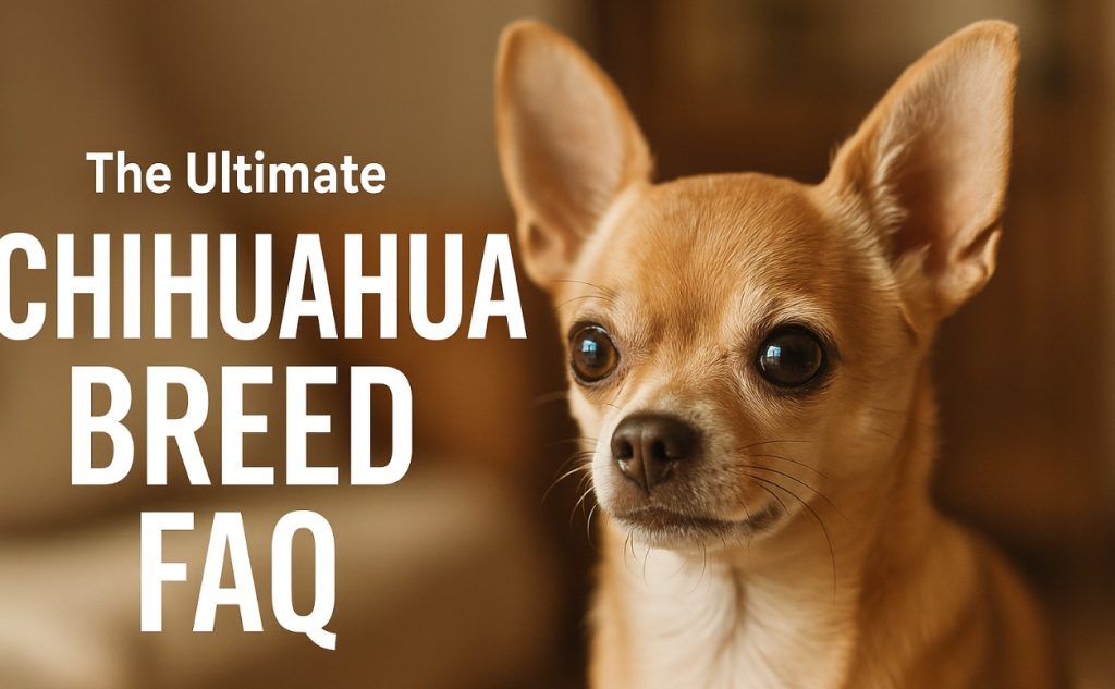 Banner for chihuahua breed faq showing a fawn coated chihuahua.