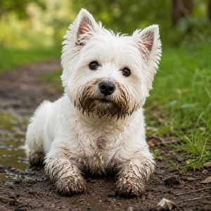 Westie who got in the mud