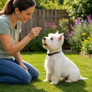 Westie learning a trick