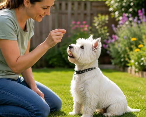 Westie learning a trick