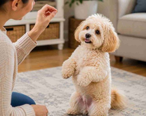 Maltipoo learning some tricks.