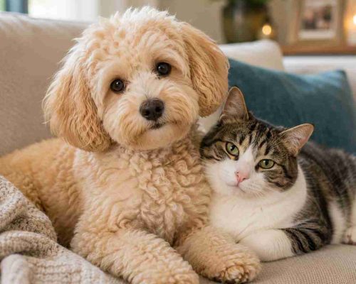 Maltipoo and cat