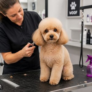 Toy poodle grooming session