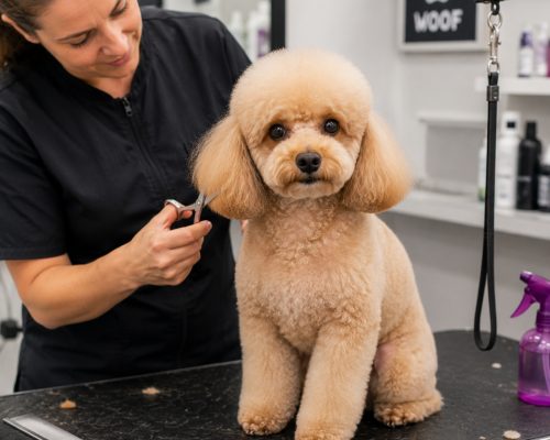 Toy poodle grooming session