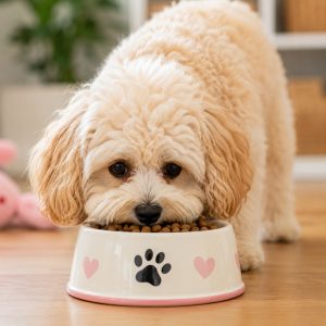 Maltipoo eating kibble