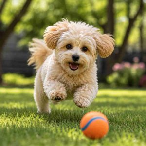 Maltipoo playing fetch