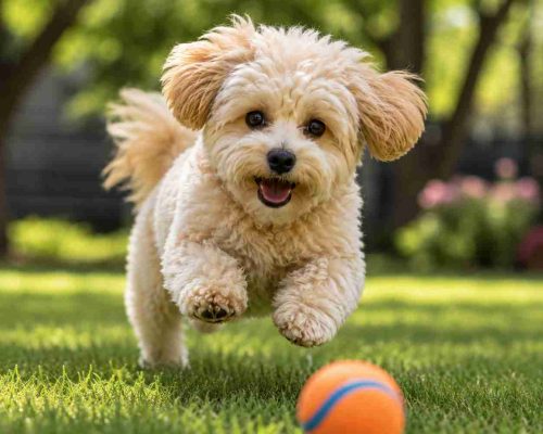 Maltipoo playing fetch