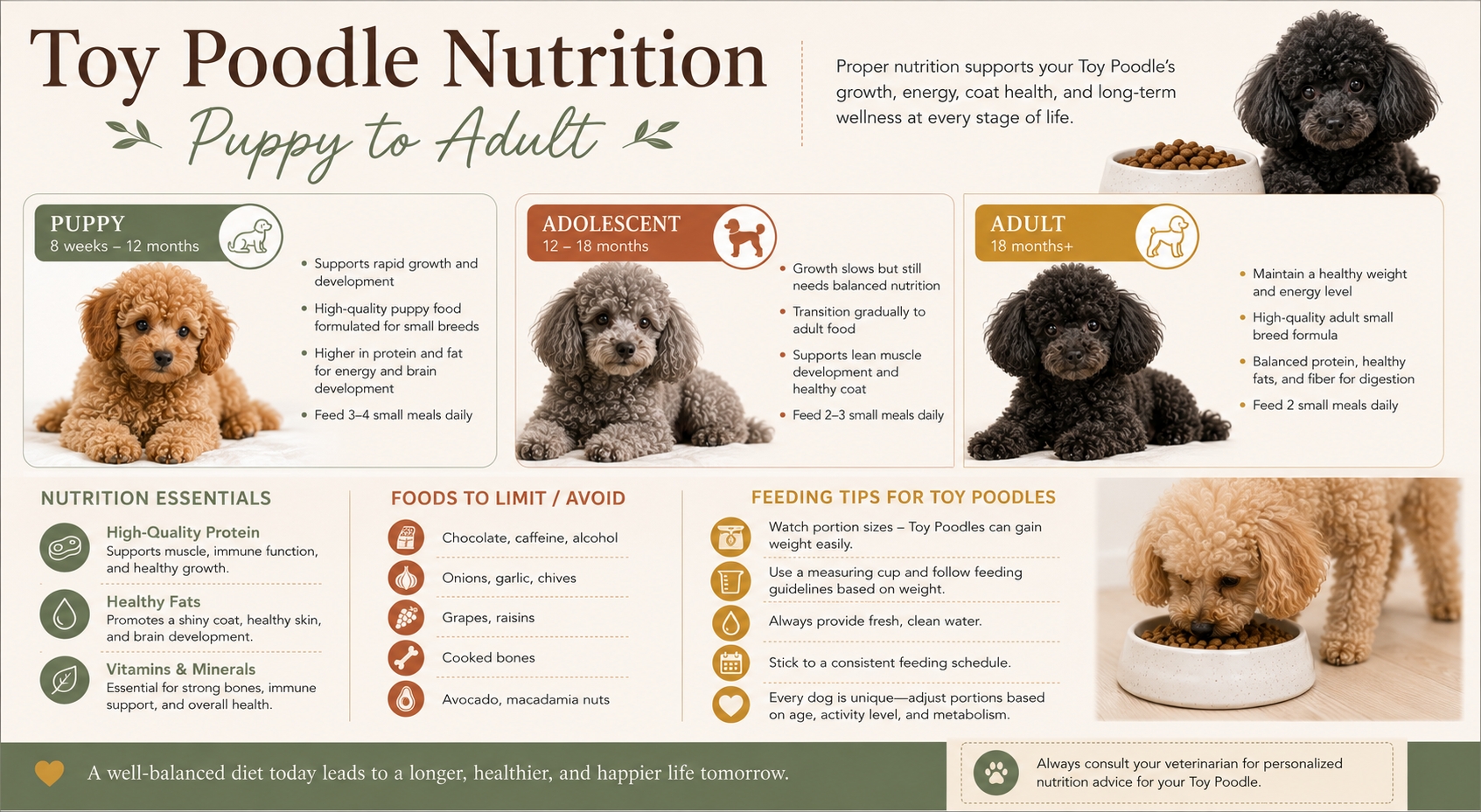Toy Poodle Nutrition Guide - Puppies to Seniors - Infographic