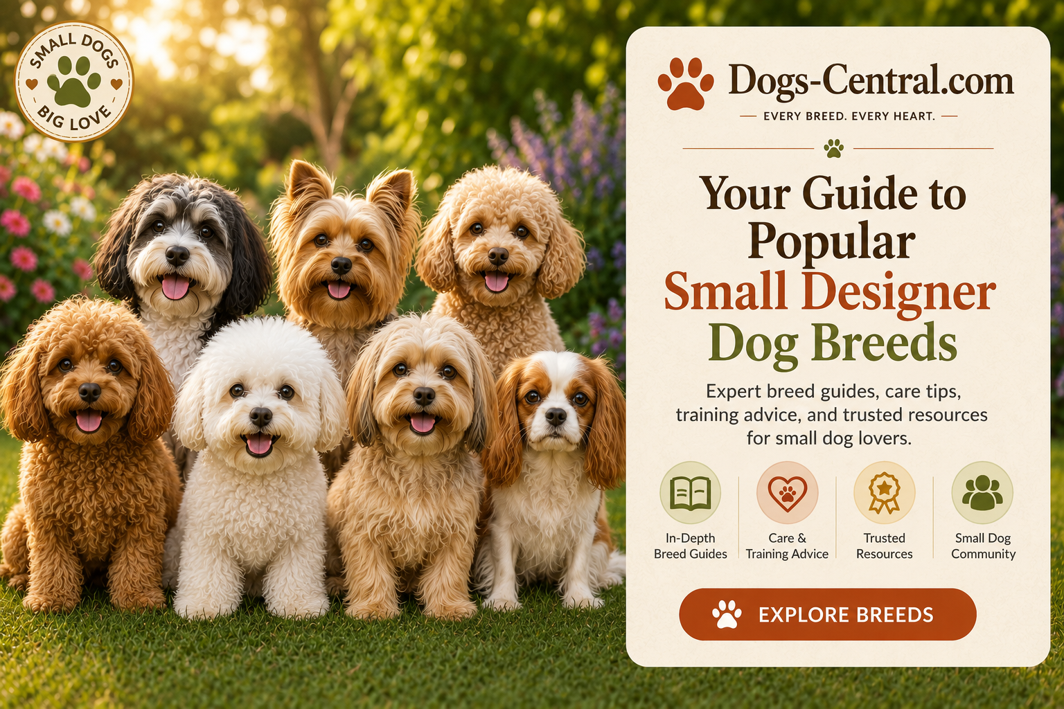 Small Designer Dog Breeds Guide featuring popular companion crossbreeds.