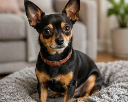 Chipin dog sitting on a mat