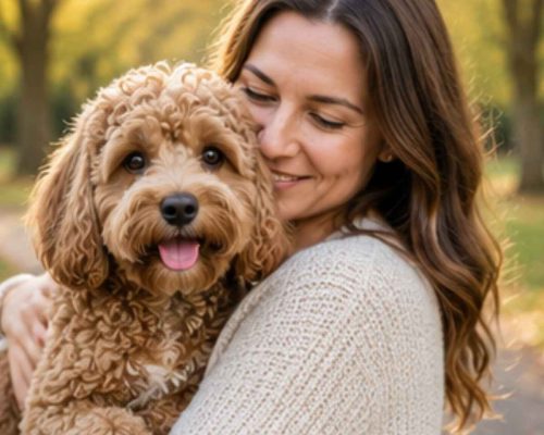 Cavapoo dog and female owner