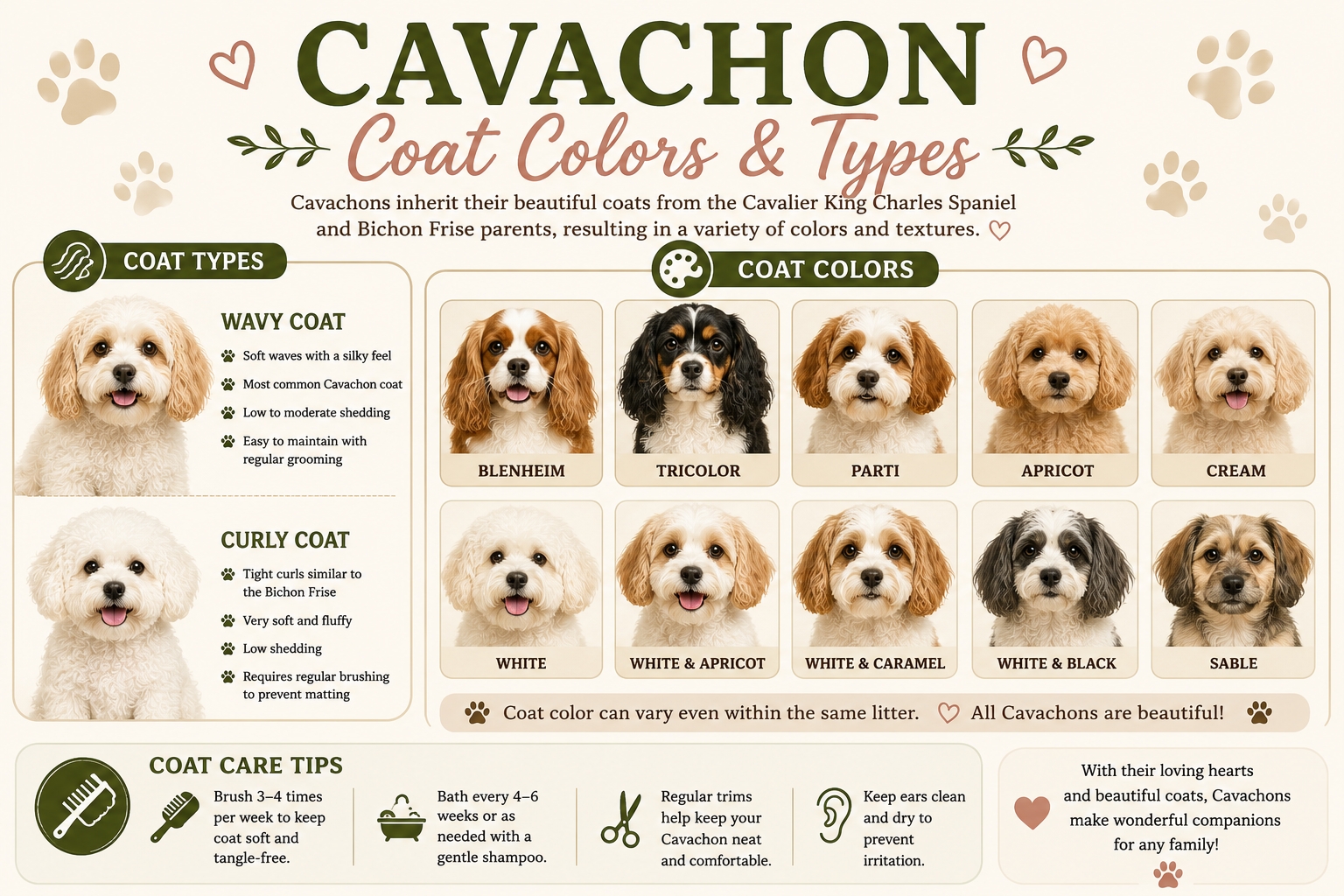 Cavachon coat types and colors infographic