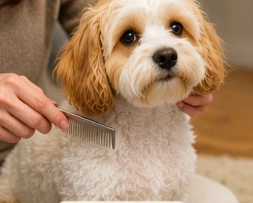 Cavachon being groomed