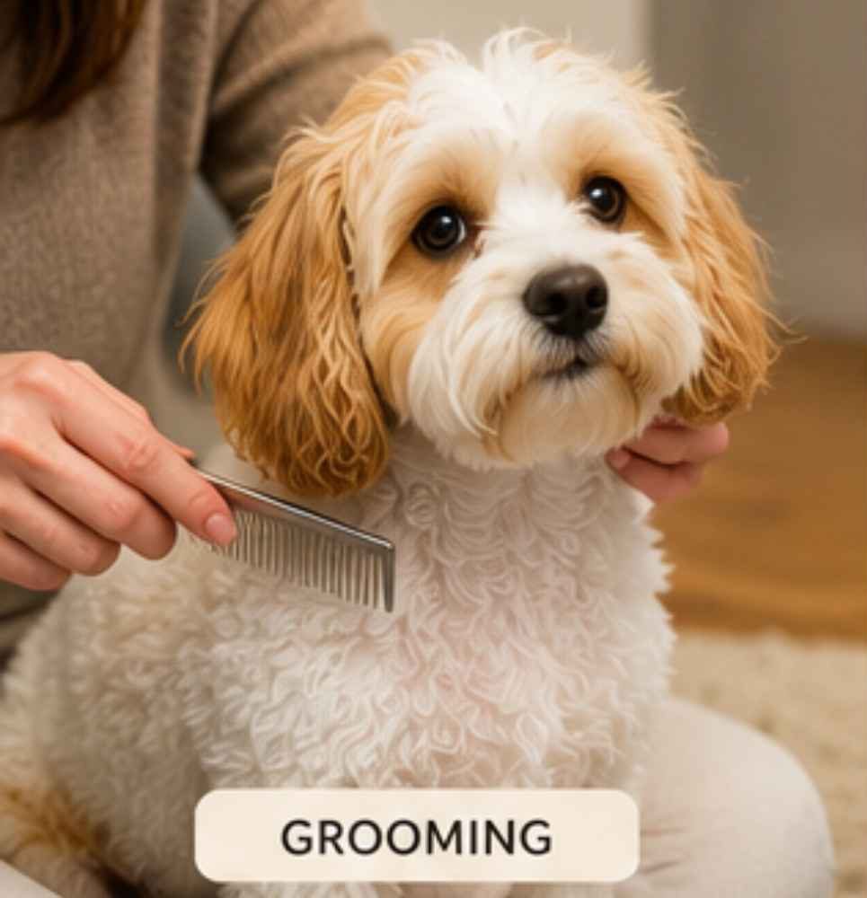 Cavachon being groomed