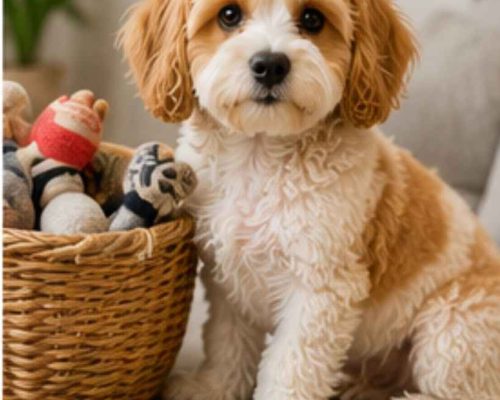 Cavachon with toys
