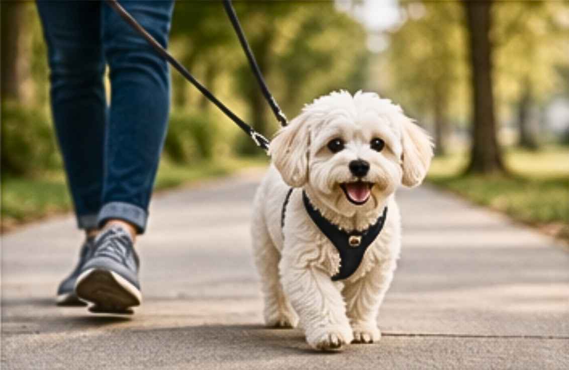 Maltichon going for a walk