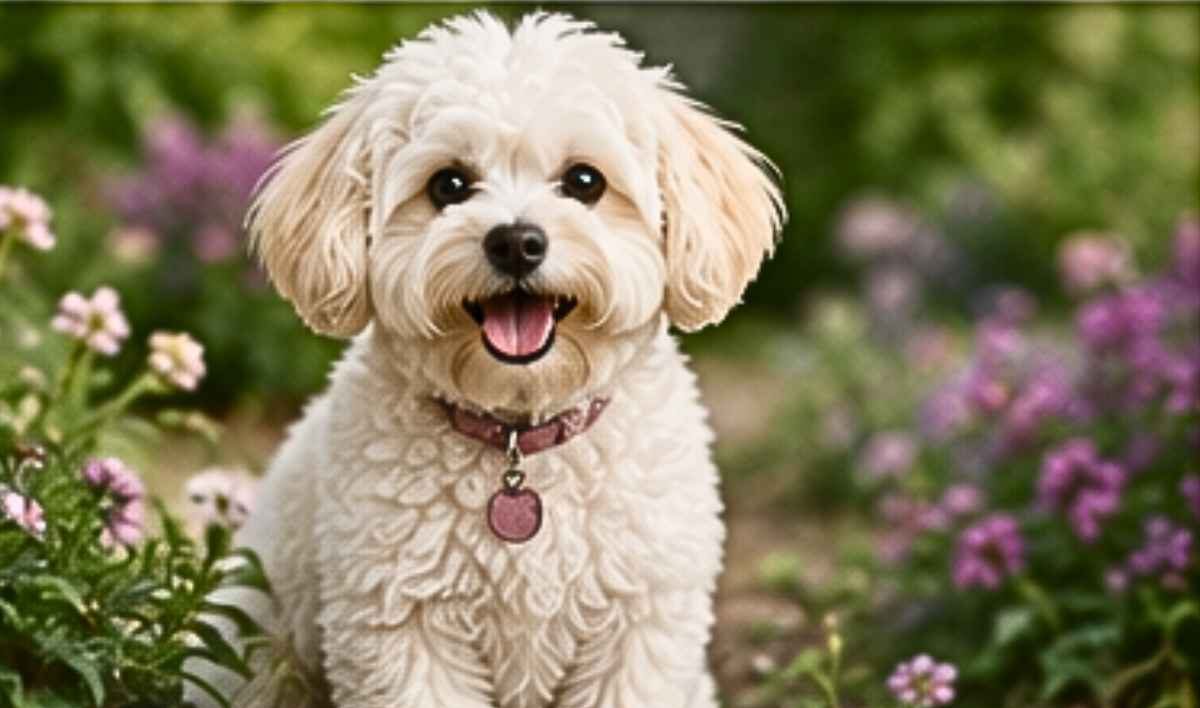 Maltichon Dog with happy grin