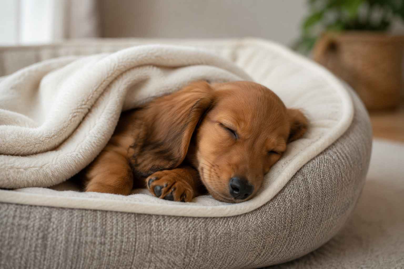 Miniature doxie puppy sleeping