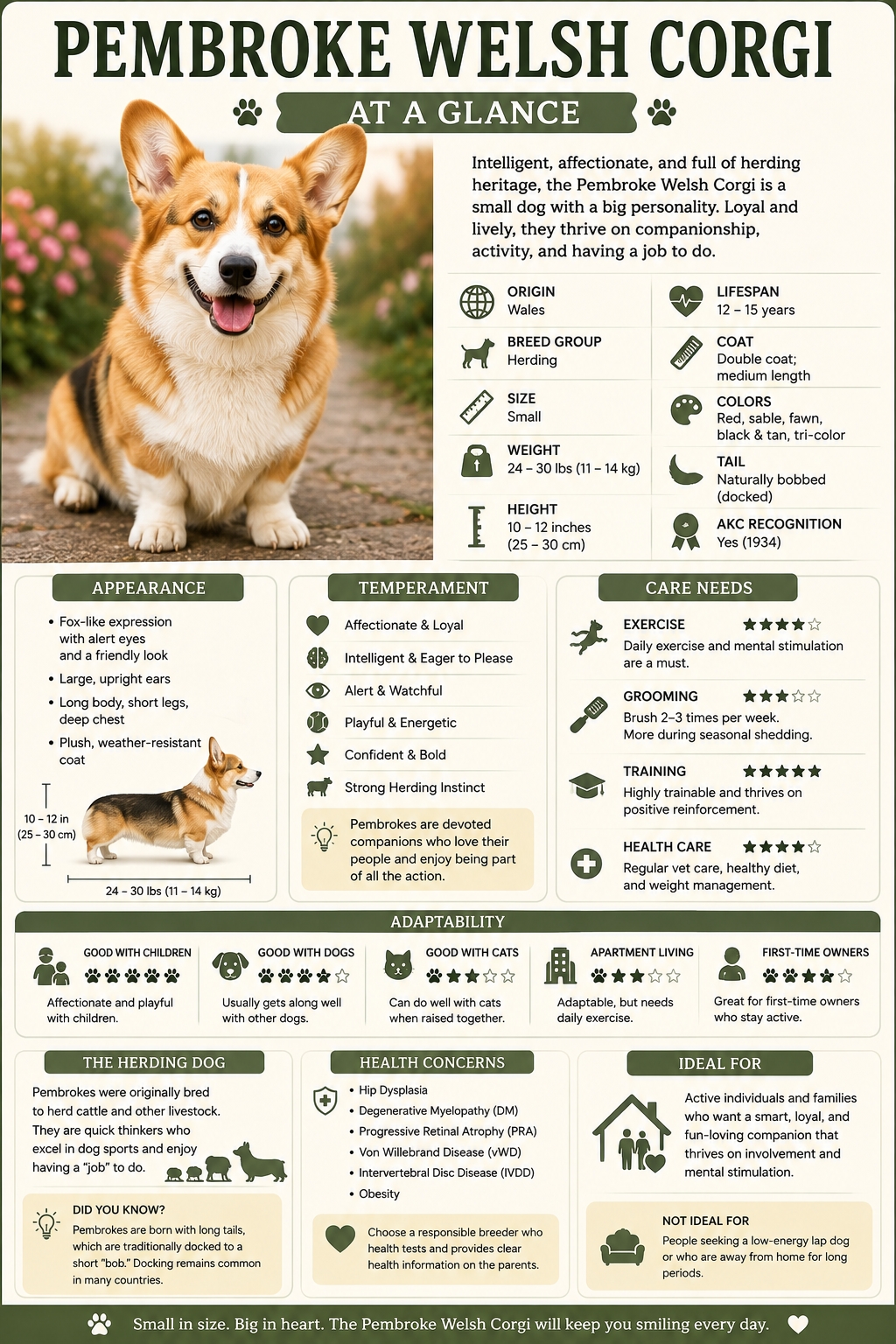 Pembroke welsh corgi at a glance in photographic