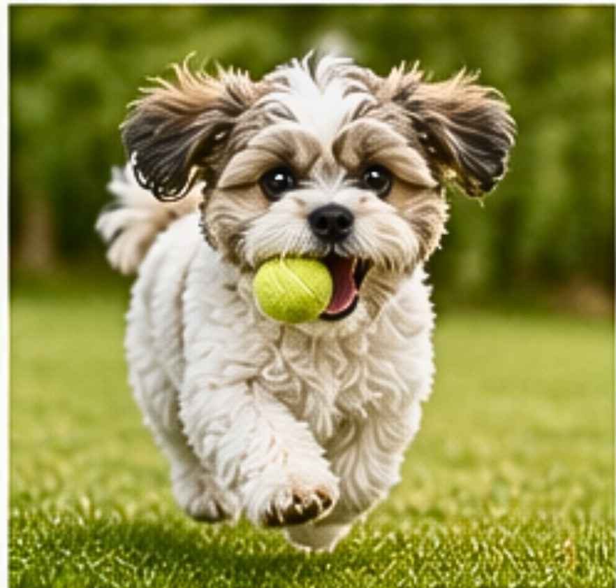 Shihpoo with toy ball