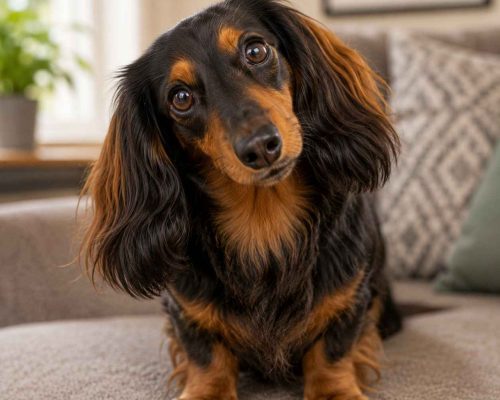 Dachshund with quizzical expression