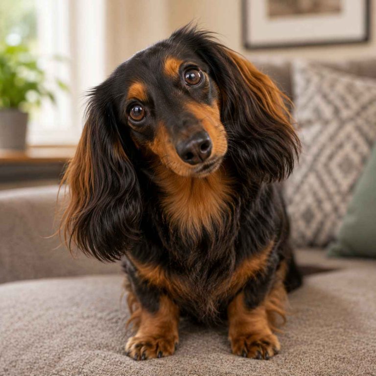 Dachshund with quizzical expression