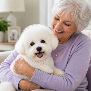 Bichon frise with senior citizen owner