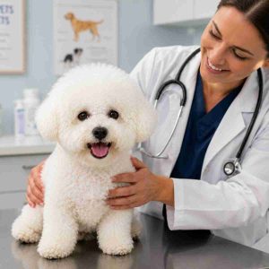 Bichon frise at the vet