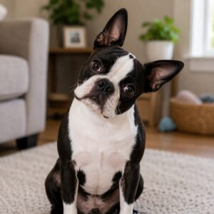Boston Terrier with a curious expression