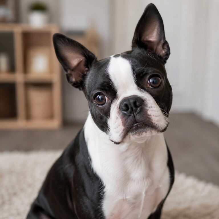 Black and white boston terrier dog
