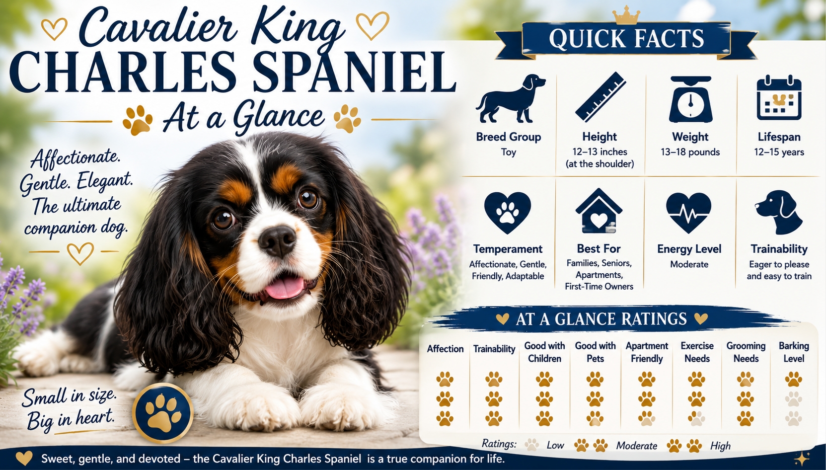 Cavalier King Charles Spaniel at a glance infographic