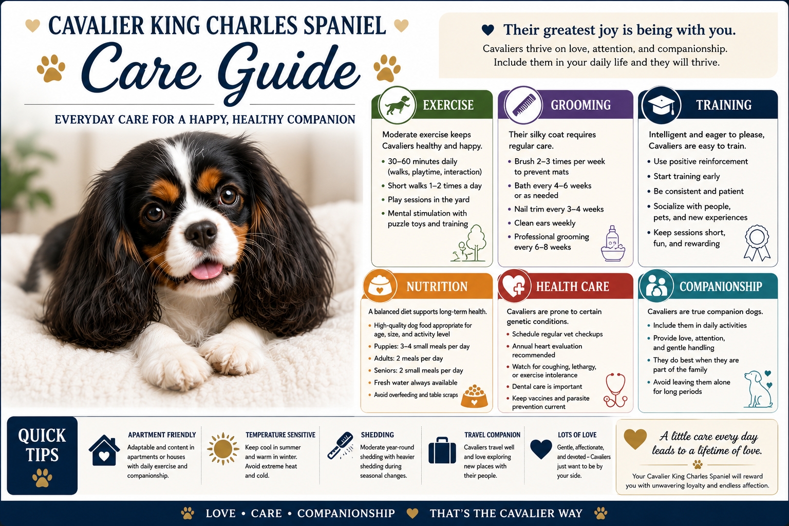 Cavalier King Charles Spaniel care guide infographic
