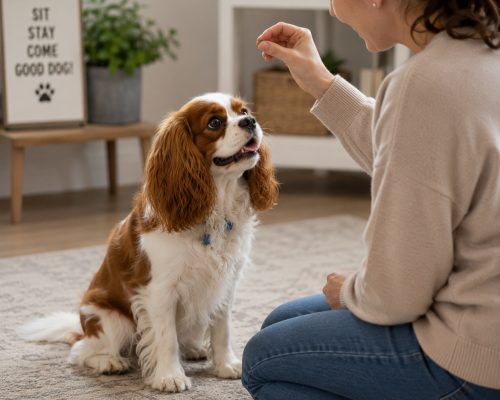 Cavalier King Charles Spaniel learning a trick