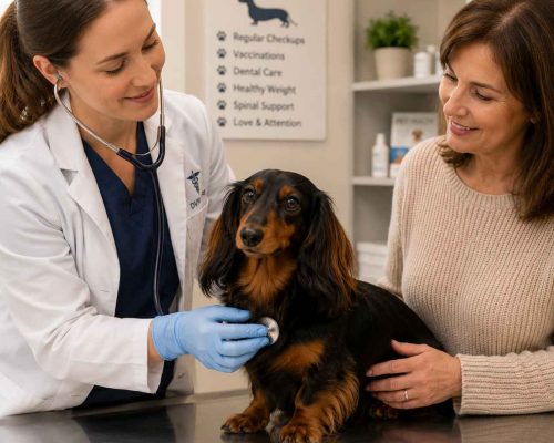 Dachshund at veterinarians office