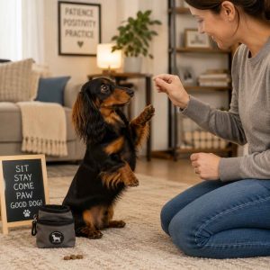 Dachshund learning tricks