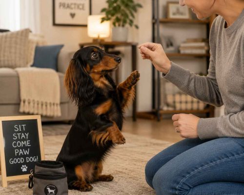 Dachshund learning tricks