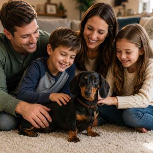 Dachshund with loving family 