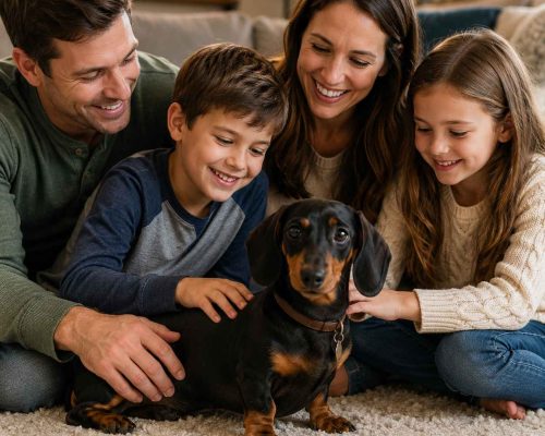 Dachshund with loving family