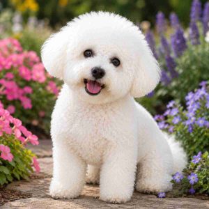 Bichon frise dog in flowers