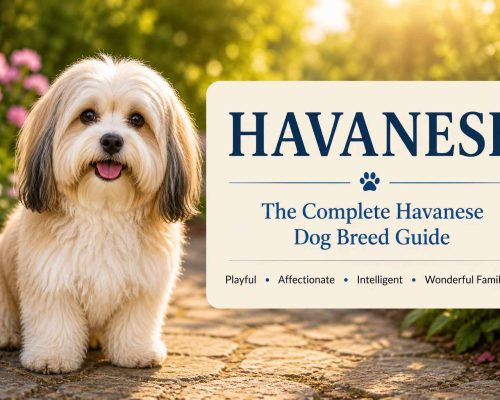 Havanese dog breed guide featuring an adult Havanese with a long silky coat in a sunny garden