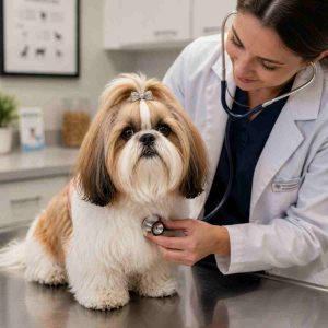 Healthy shih tzu dog being examined at the Veterinary Clinic