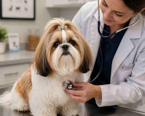 Healthy shih tzu dog being examined at the Veterinary Clinic