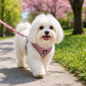 Maltese dog on a walk Outdoors