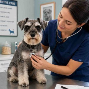 Miniature Schnauzer at a veterinary appointment