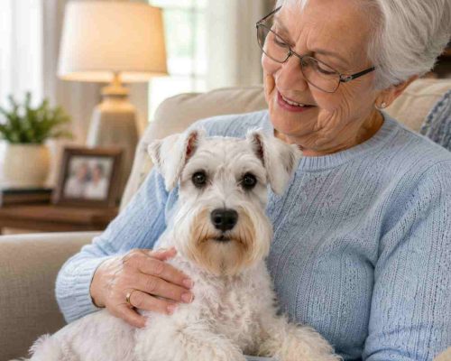 Miniature Schnauzer dog with senior owner