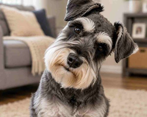 Miniature Schnauzer dog with quizzical expression
