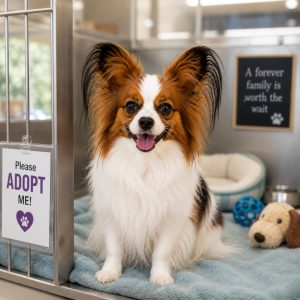 Papillon add a shelter waiting to be adopted