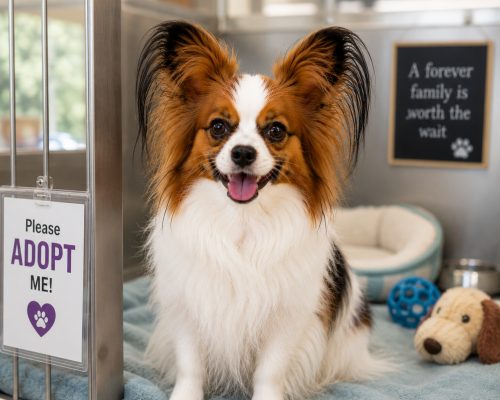 Papillon add a shelter waiting to be adopted
