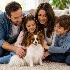 Papillon being adored by its family